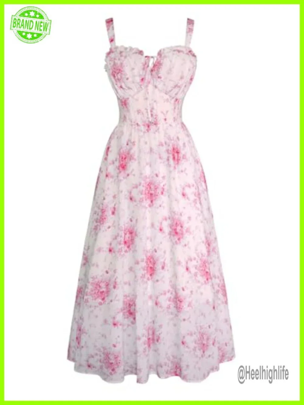 Floral Corset Milkmaid Midi Dress with Pockets Square Neck Adjustable Straps